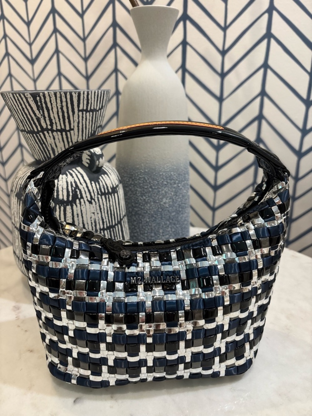 MZ WALLACE MINI METALLIC MIDNIGHT WOVEN HOBO XS NWOT